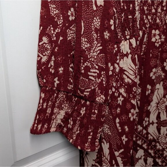 Soft Surroundings Dress Marlais Bohemian Burgundy Tomato Floral Tiered Maxi Sz 8 - Picture 7 of 8